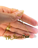 LANÇAMENTO: Colar JESUS – Salva, Batiza, Cura e Voltará (banho de ouro 18k e 4 pedras de zircônia)
